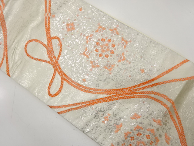 JAPANESE KIMONO / ANTIQUE FUKURO OBI / SILK / WOVEN FLORAL CREST